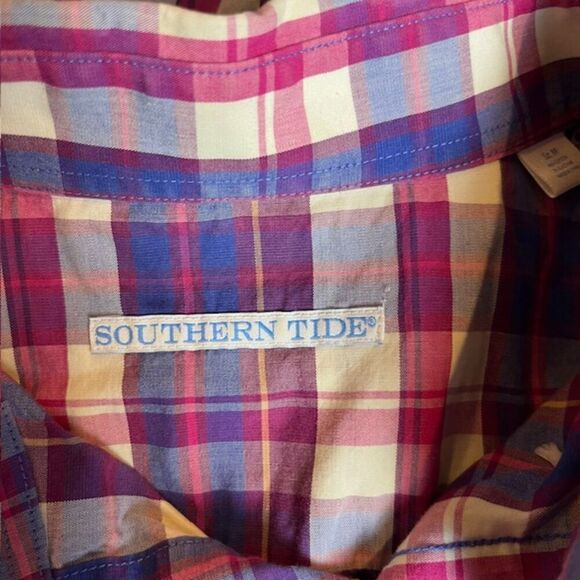 Southern Tide Men's Plaid Button Down Shirt Purple Magneta Blue White Medium - Picture 6 of 8